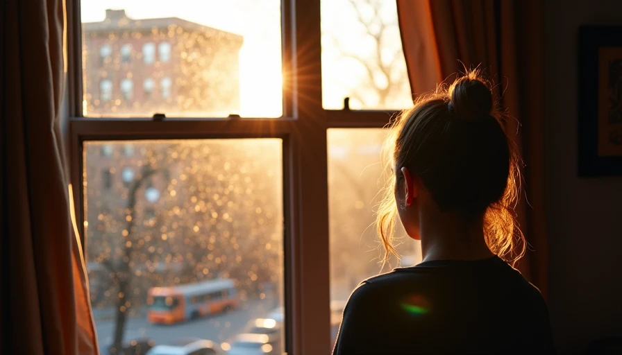 What the Scroll Was Hiding woman looking out Brooklyn apartment window late afternoon golden light without phone observing autumn leaves