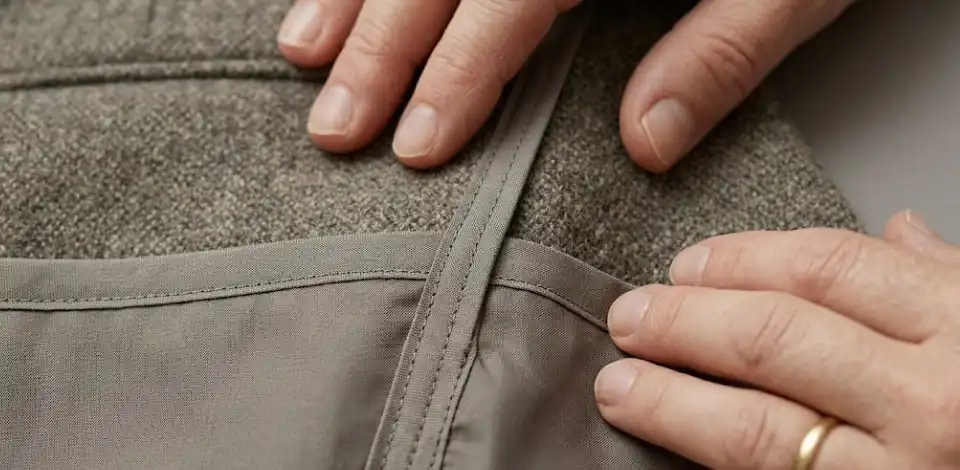 The Seam That Expected to Be Seen bound seam finishing inside wool coat even stitching lining fabric macro close up natural light
